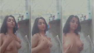 Beautiful Girl Pressing Boobs And Bathing