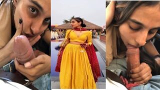 Extremely Sexy Slim Indian Girl Pressing her Boobs Giving Sloppy Blowjob to Boyfriend in Car Don’t Miss