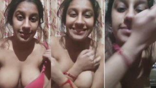 Beautiful Indian Babe Teasing Showing & Pressing Boobs
