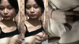 Horny Babe Showing Pressing Boobs Fingering