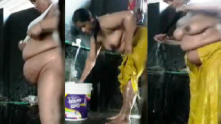 Desi Chubby Aunty Bathing Wearing Clothes Secretly Recorded