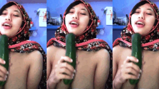 Busty Pakistani Hijabi Girl Paying With Cucumber